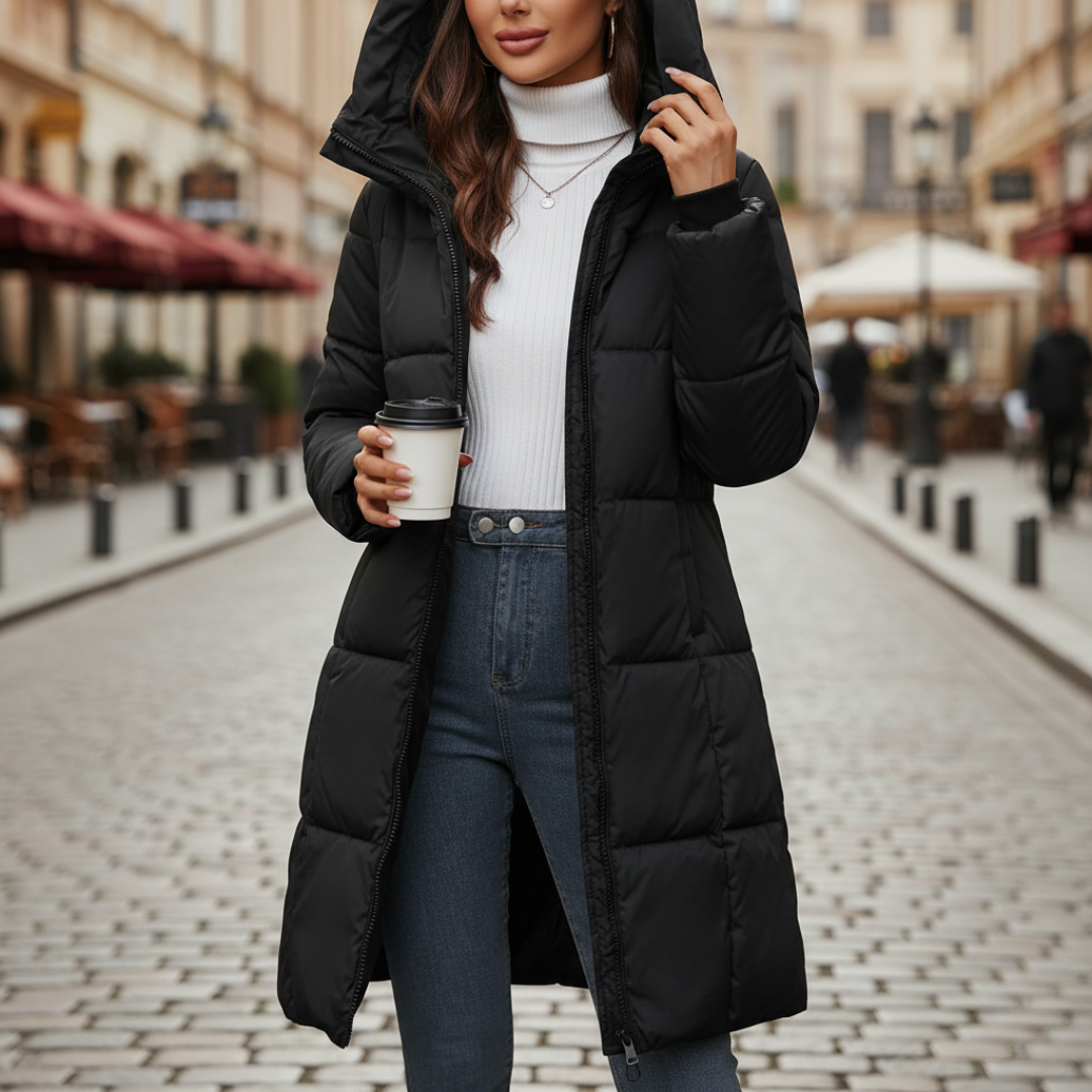 Women's long slim-fit winter down jacket windproof padded coat ultra-warm cold weather outerwear