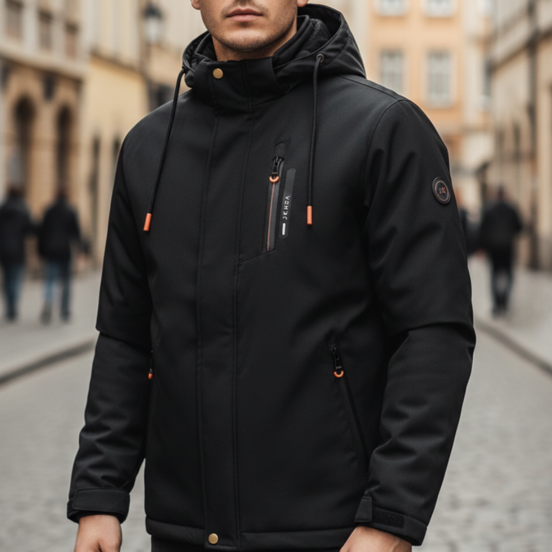 Men's yellow lightweight softshell jacket windproof weather-resistant slim fit outdoor essential