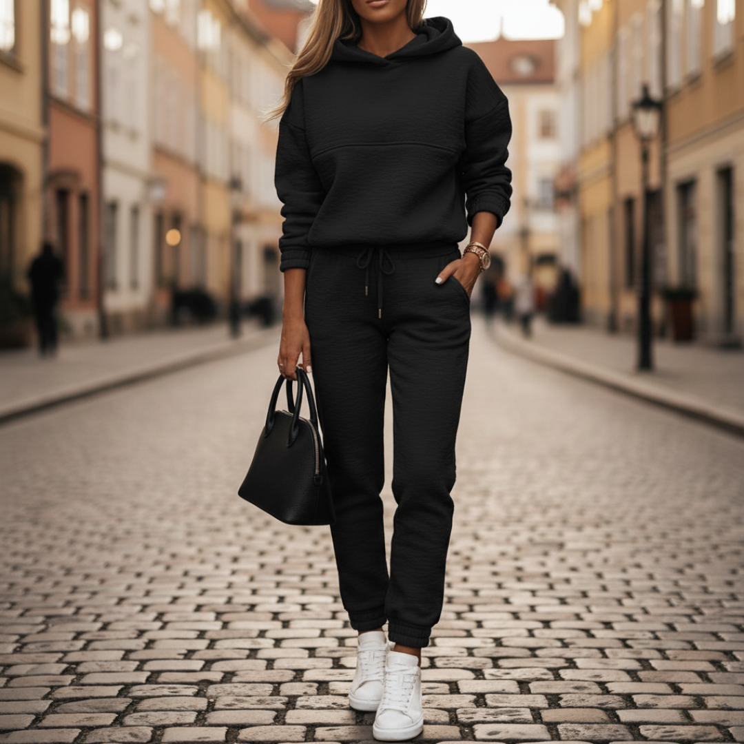 Women's fleece tracksuit set hoodie and pants relaxed fit with adjustable drawstrings everyday comfort