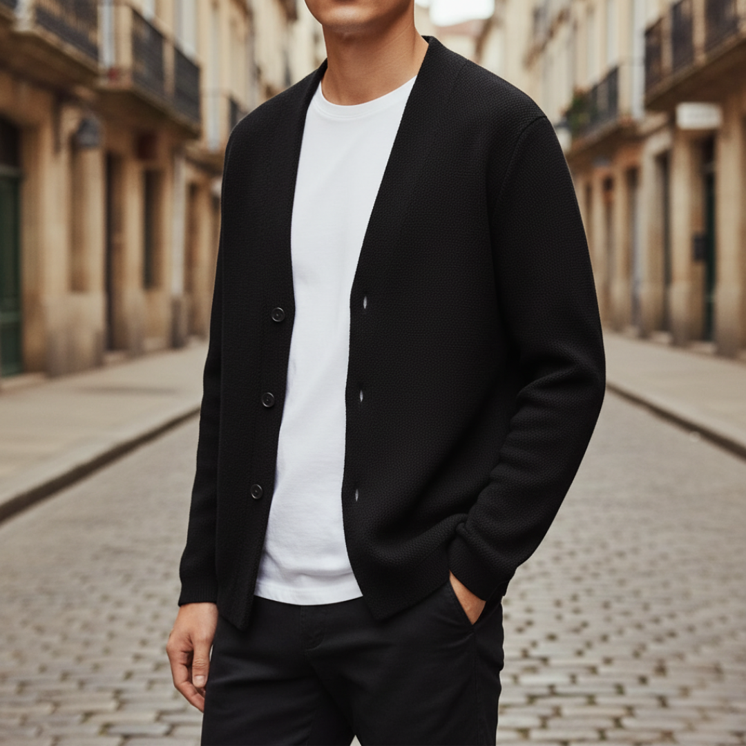 Men's black beige knit cotton cardigan classic fit winter jacket breathable versatile layering piece