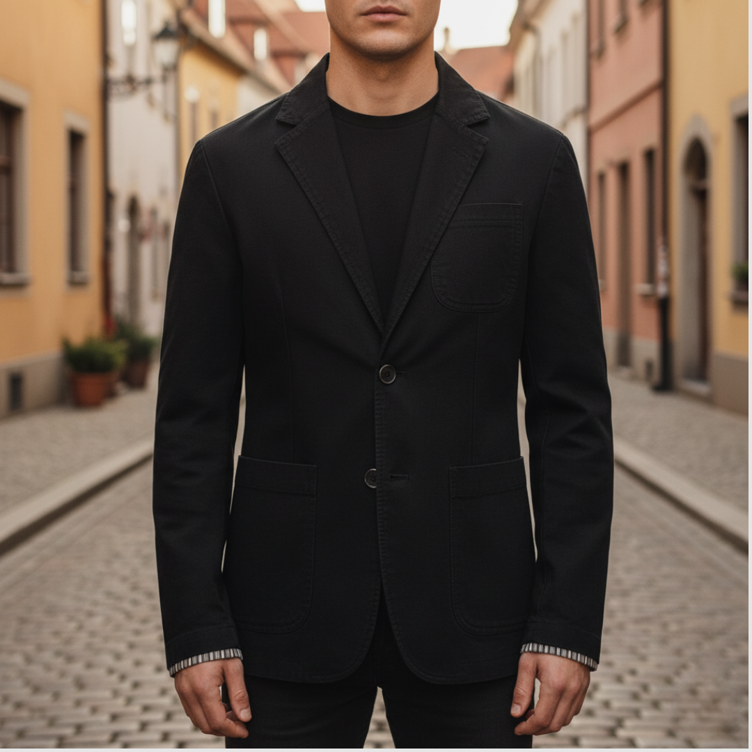 Men's lightweight mixed fabric casual blazer, button front regular fit, smart office style