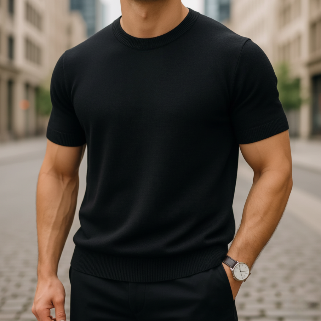 Men's slim fit short sleeve cashmere sweater lightweight breathable knit for warm climates
