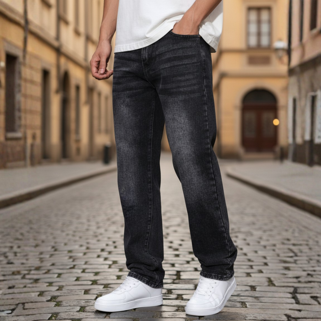 Men's casual denim jeans in classic blue, modern fit, ultra-comfortable durable fabric for everyday wear