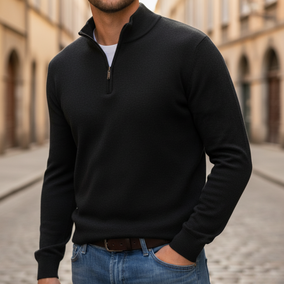 Men's short zip knit sweater regular fit with ribbed cuffs, versatile classic style for autumn winter