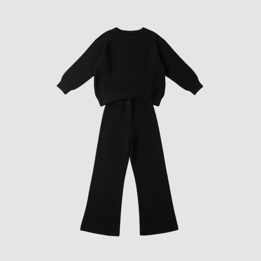 Women's ribbed knit sweater and pants matching set, regular-fit casual chic two-piece coord