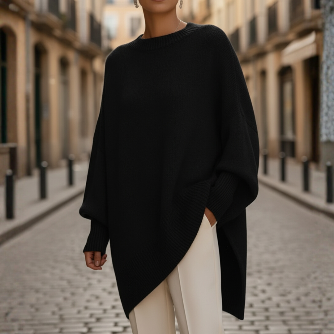 Oversized women's casual sweater relaxed fit soft polyester cozy pullover drop-shoulder everyday style