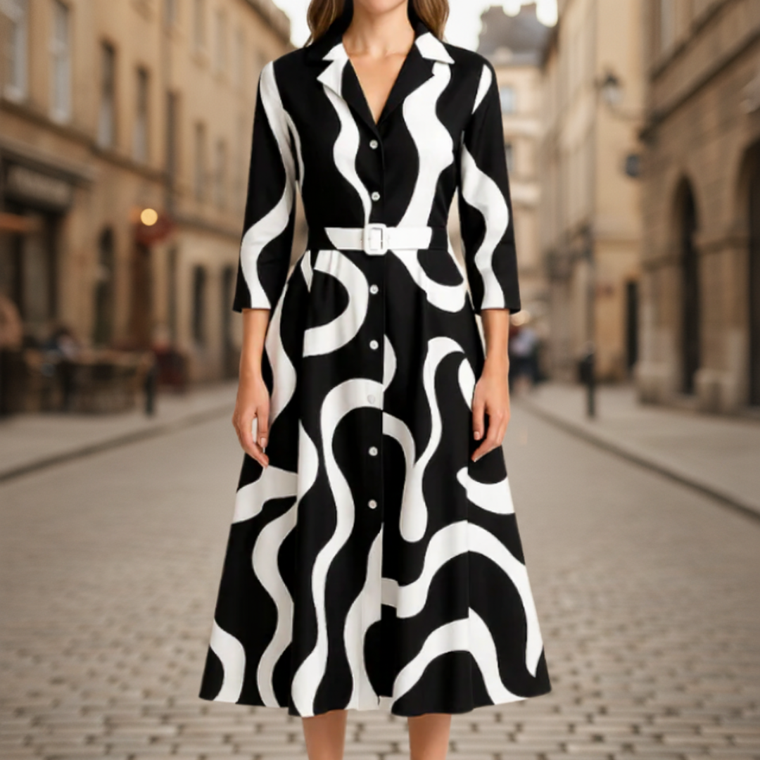 Women's long sleeve collared dress relaxed silhouette elegant everyday formal style versatile fit