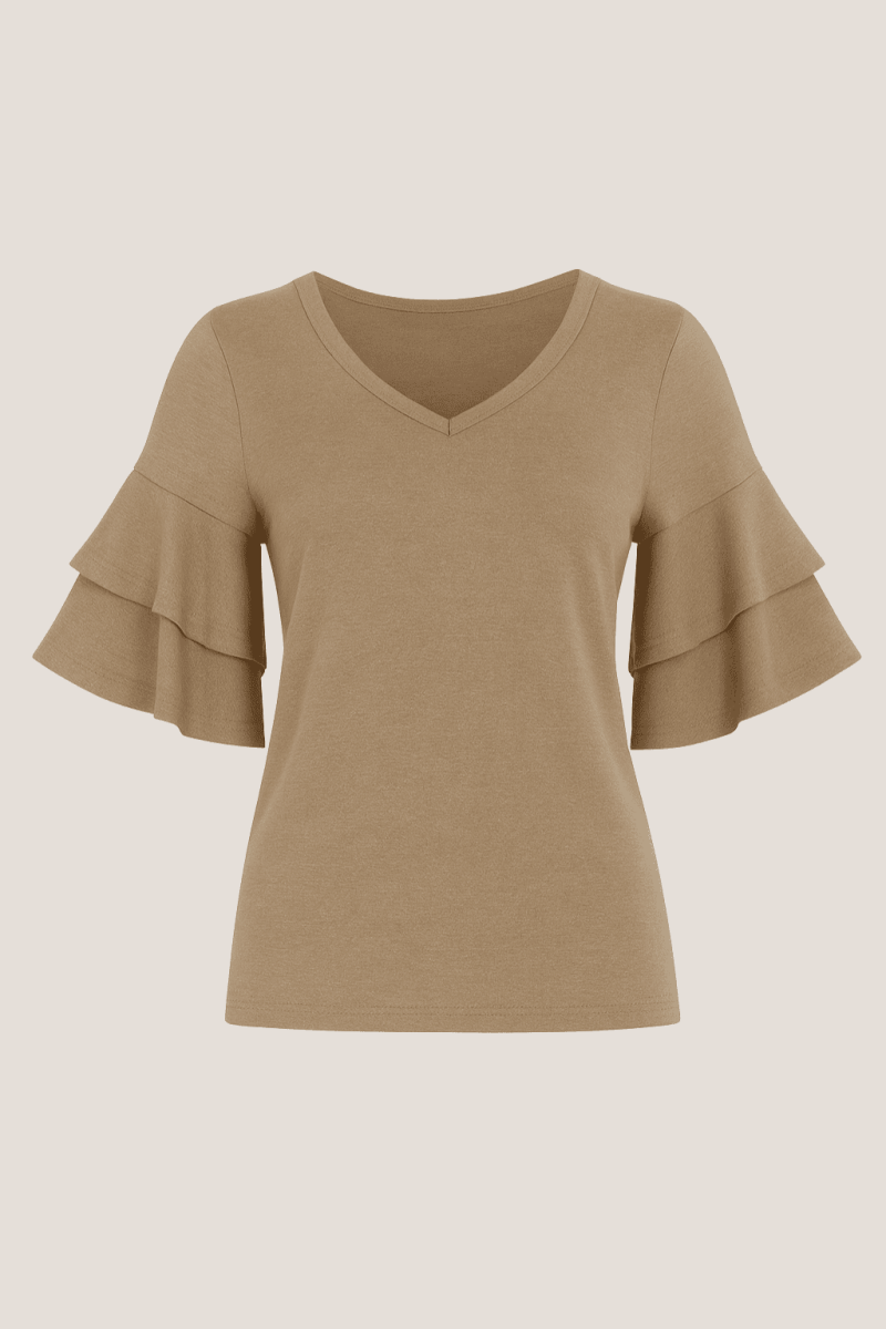 Women's elegant white V-neck half sleeve blouse with flattering fit, breathable office-ready style