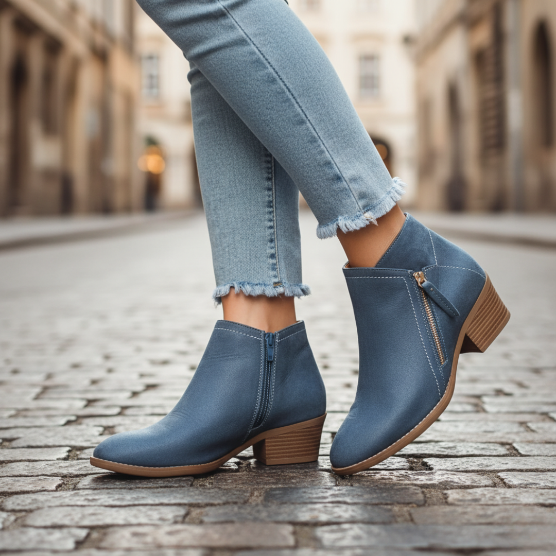 Beige women ankle boots side zip closure comfortable block heel chic everyday style