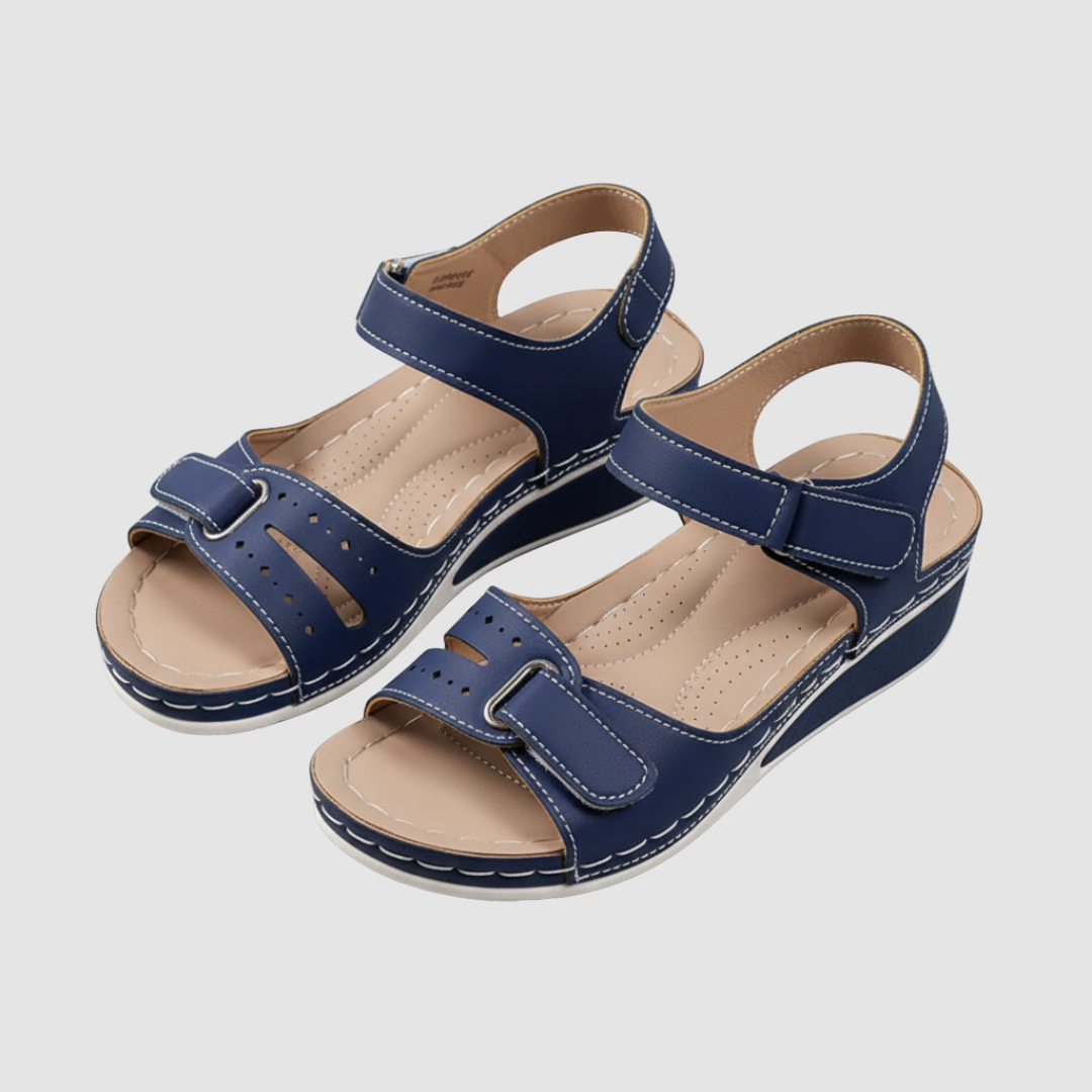 Women's wedge strap sandals in neutral tones, adjustable fit, casual summer style for all-day comfort
