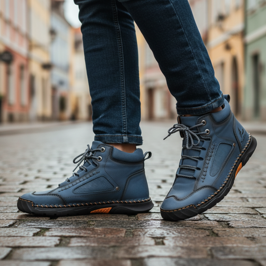 Men's leather casual shoes in black brown blue green with durable sole and all-day comfort fit