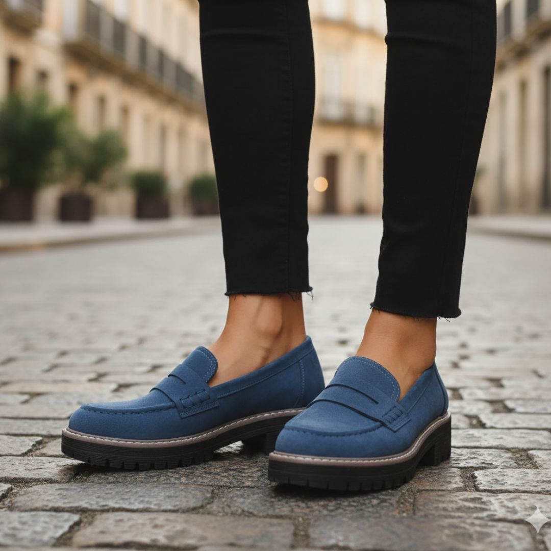 Women's beige moccasin shoes thick cushioned sole casual to semi-formal versatile slip-on comfort footwear