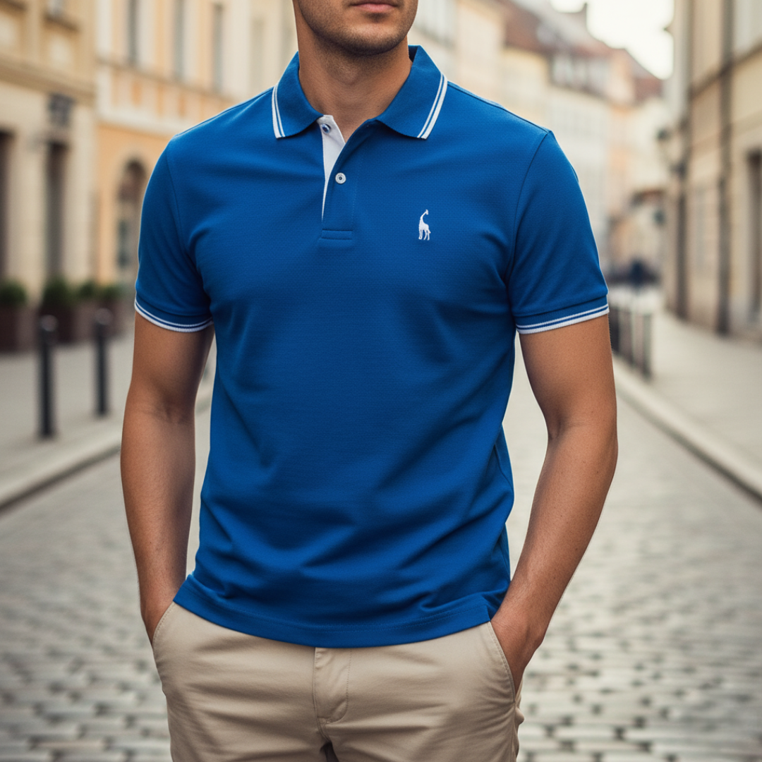 Men's slim fit polo shirt mixed fabric smart casual breathable blended everyday comfort