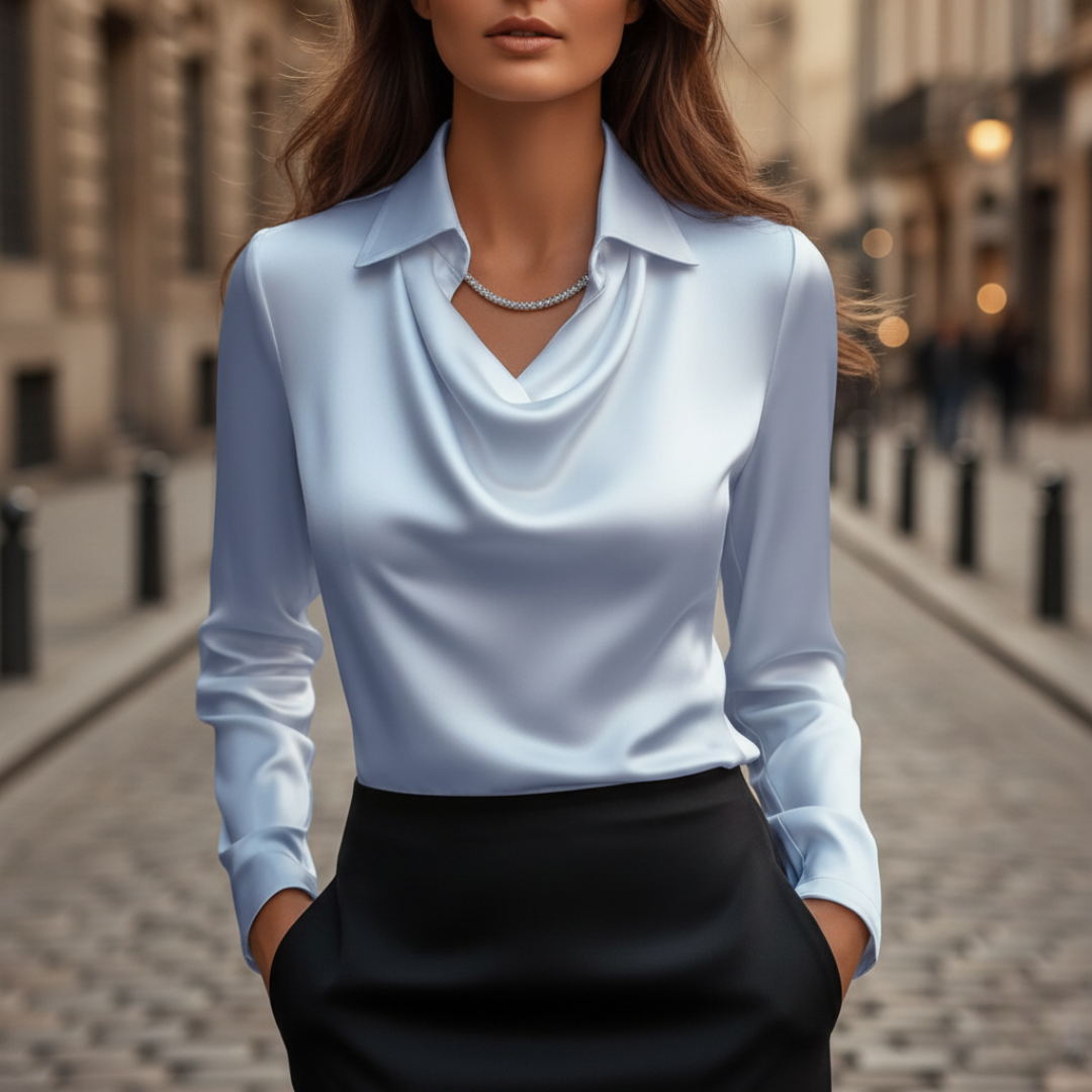 Women's cowl neck long sleeve top in multiple colors, elegant soft fabric for formal and casual wear