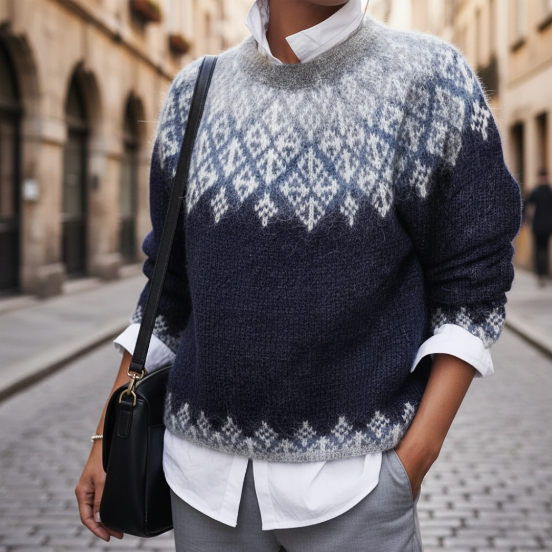 Women's round neck sweater soft polyester diamond pattern cozy casual pullover everyday warmth