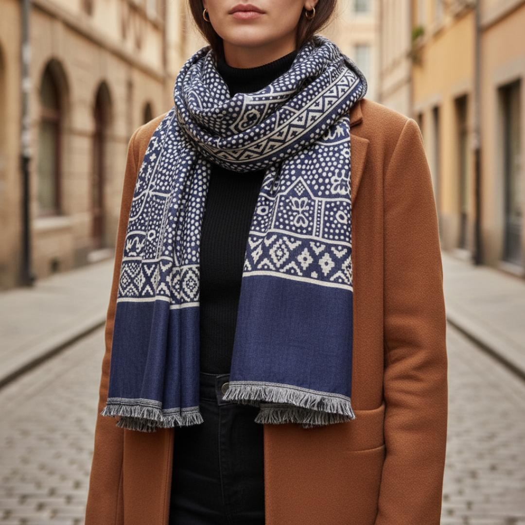 Unisex elegant scarf in black, blue, or brown, versatile long wrap for everyday and formal wear