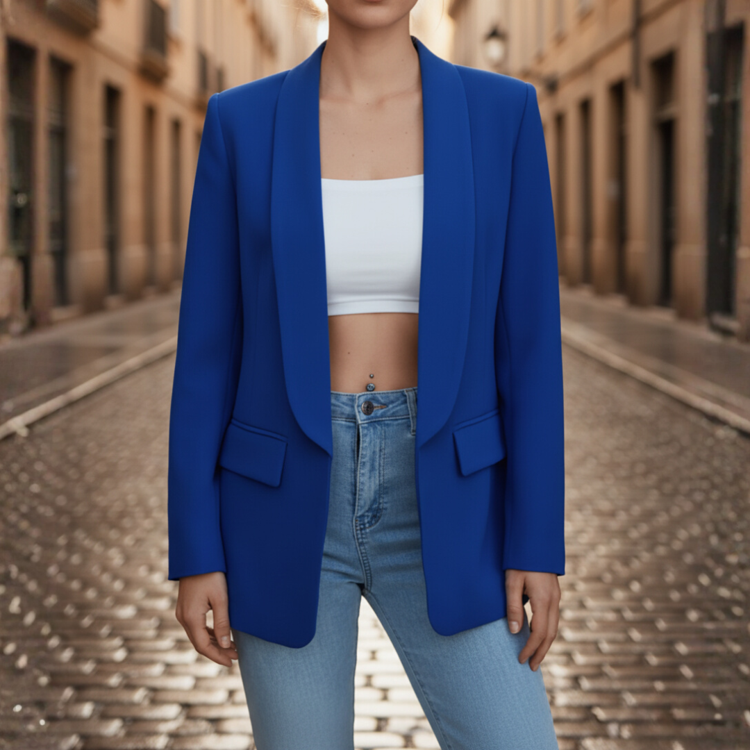 Beige women's stretch fabric jacket long sleeve slim fit with functional pockets everyday wear