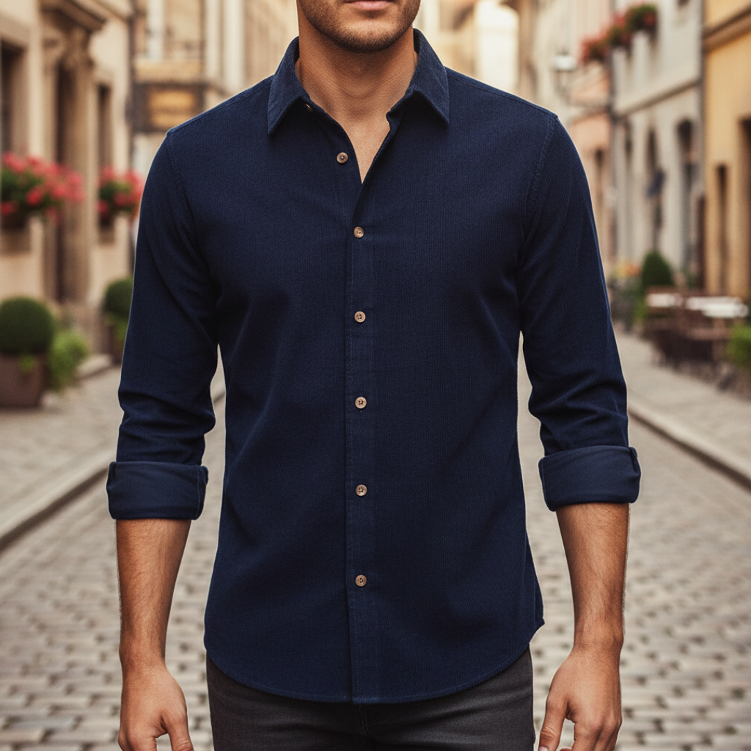 Men's slim fit corduroy shirt modern cut long sleeves soft warm texture everyday casual style