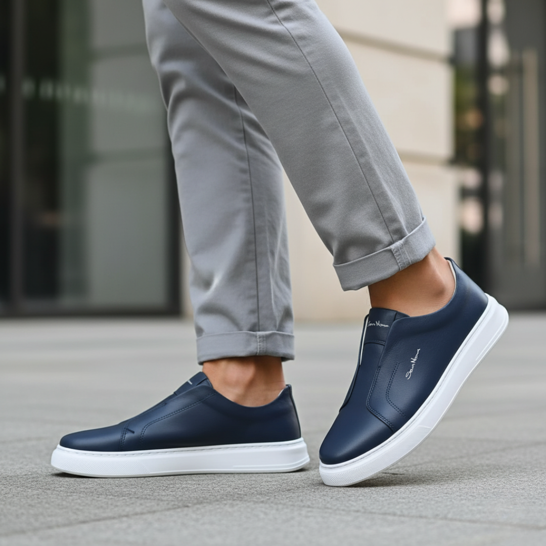 Black slip-on orthopedic sneaker for men with plantar support and cushioned sole for all-day comfort