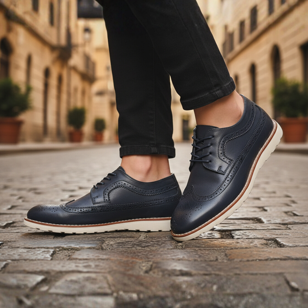 Men's brogue synthetic leather shoes black blue brown white sole perforated casual dress style