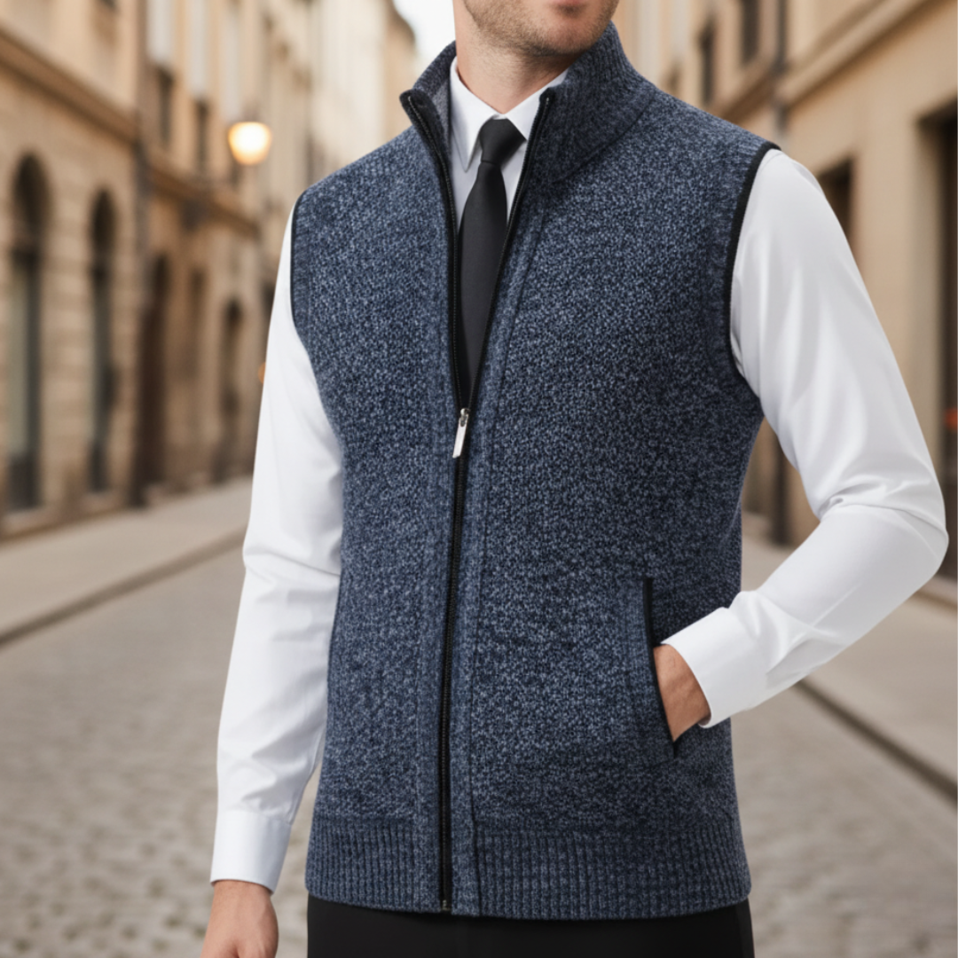 Men's lightweight zip vest high collar layering essential in black blue brown gray red casual fit