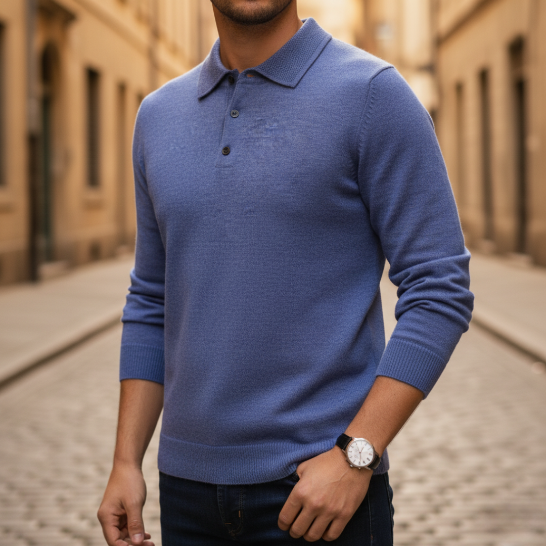 Men's polo collar knit sweater comfortable regular fit button closure versatile casual formal