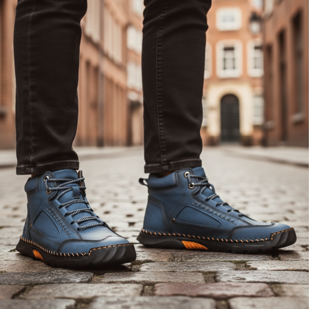Men's black faux leather lace-up shoes with durable rubber sole for all-day comfort