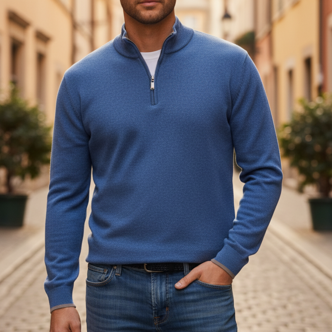 Men's short zip knit sweater regular fit ribbed cuffs classic versatile style for autumn winter