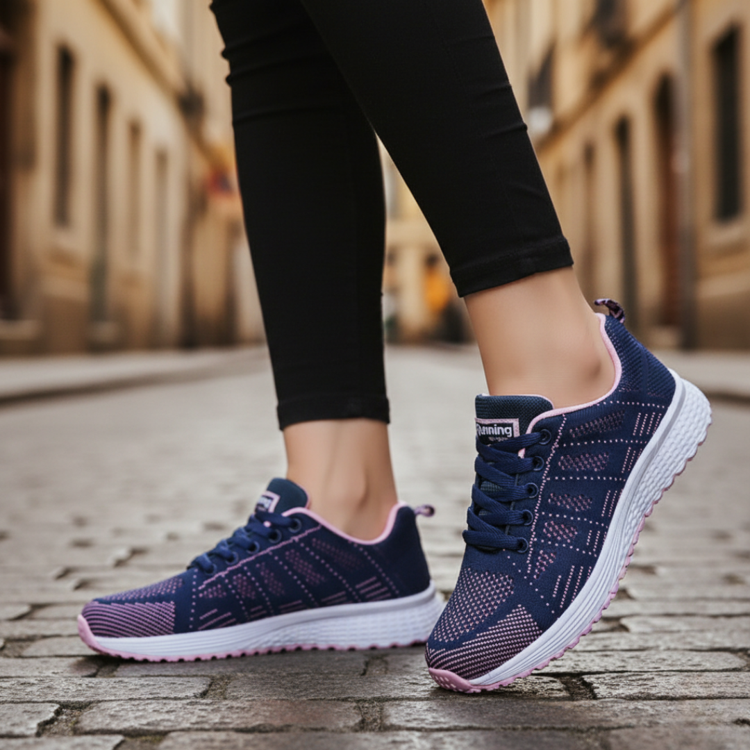 Women's breathable mesh running shoes with non-slip white sole for training and daily wear