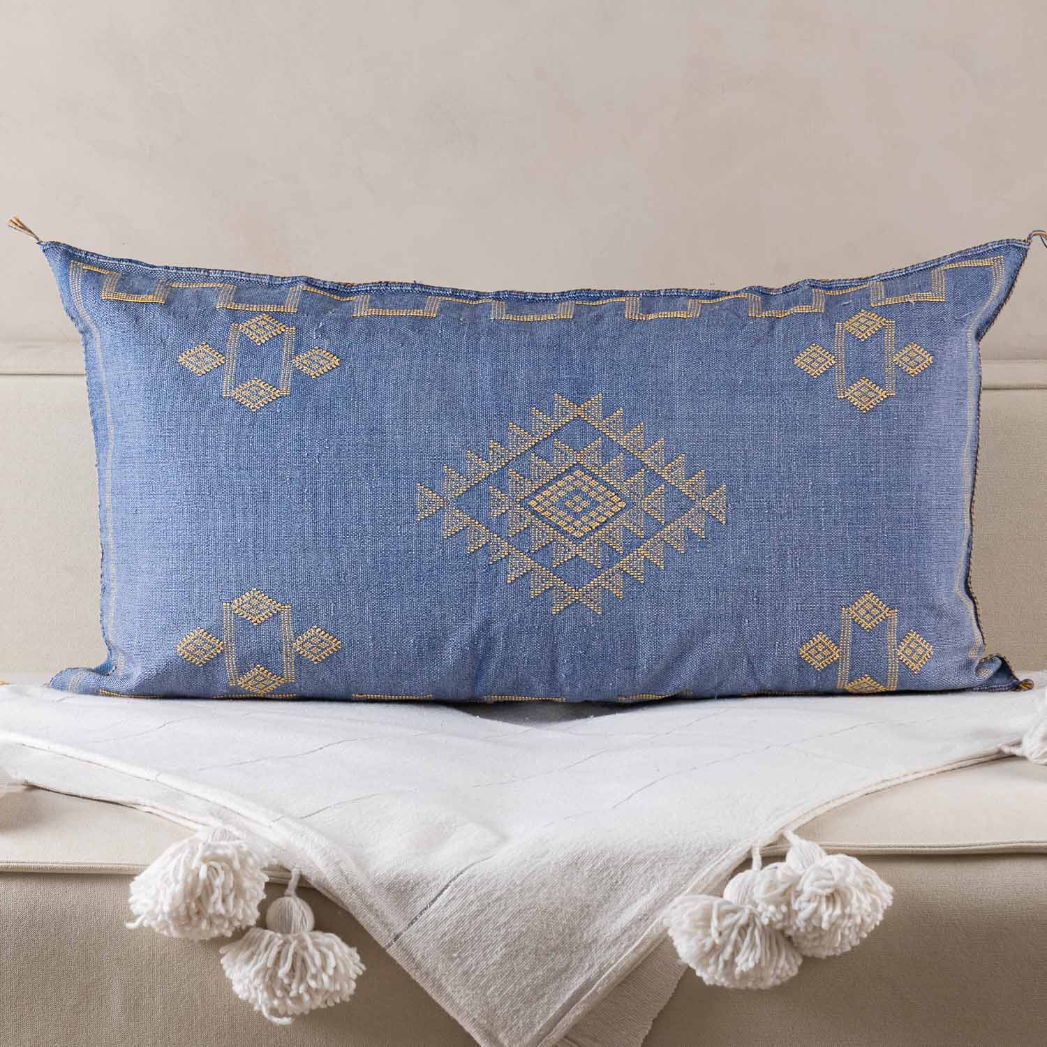Blue Cactus silk pillow cover - Urbann-Vibe
