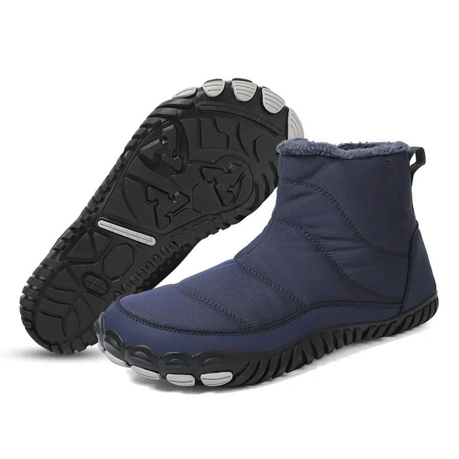 Unisex winter barefoot boots in neutral tones, lightweight non-slip outsole for snow and ice traction