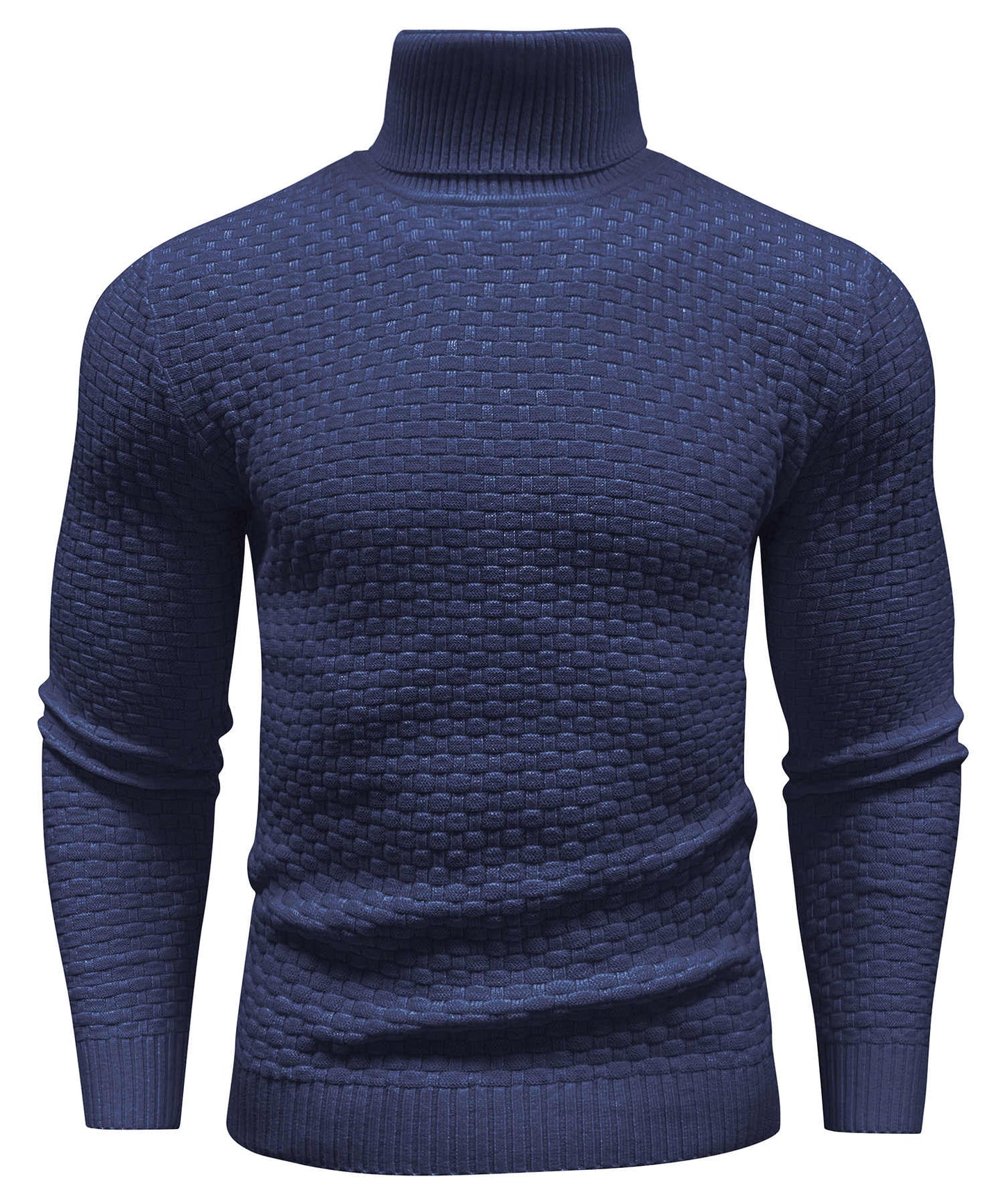 Men's slim fit turtleneck sweater with geometric pattern and ribbed finish in sophisticated casual style
