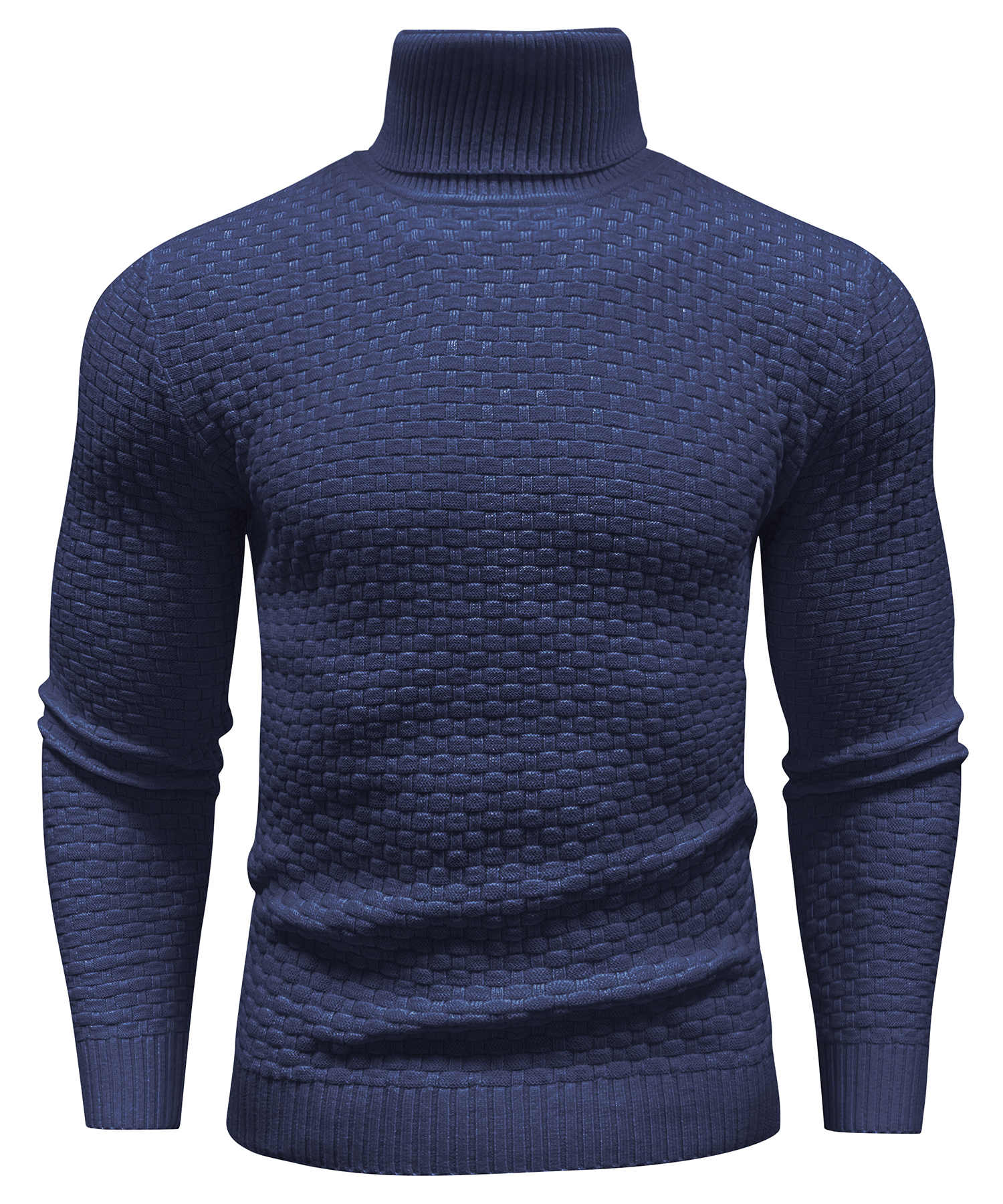 Men's slim fit turtleneck sweater with geometric pattern and ribbed finish in sophisticated casual style