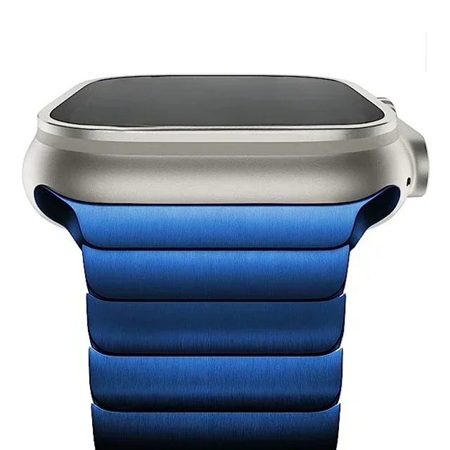 Legacy premium stainless steel Apple Watch band with hidden clasp, adjustable sleek silver link design