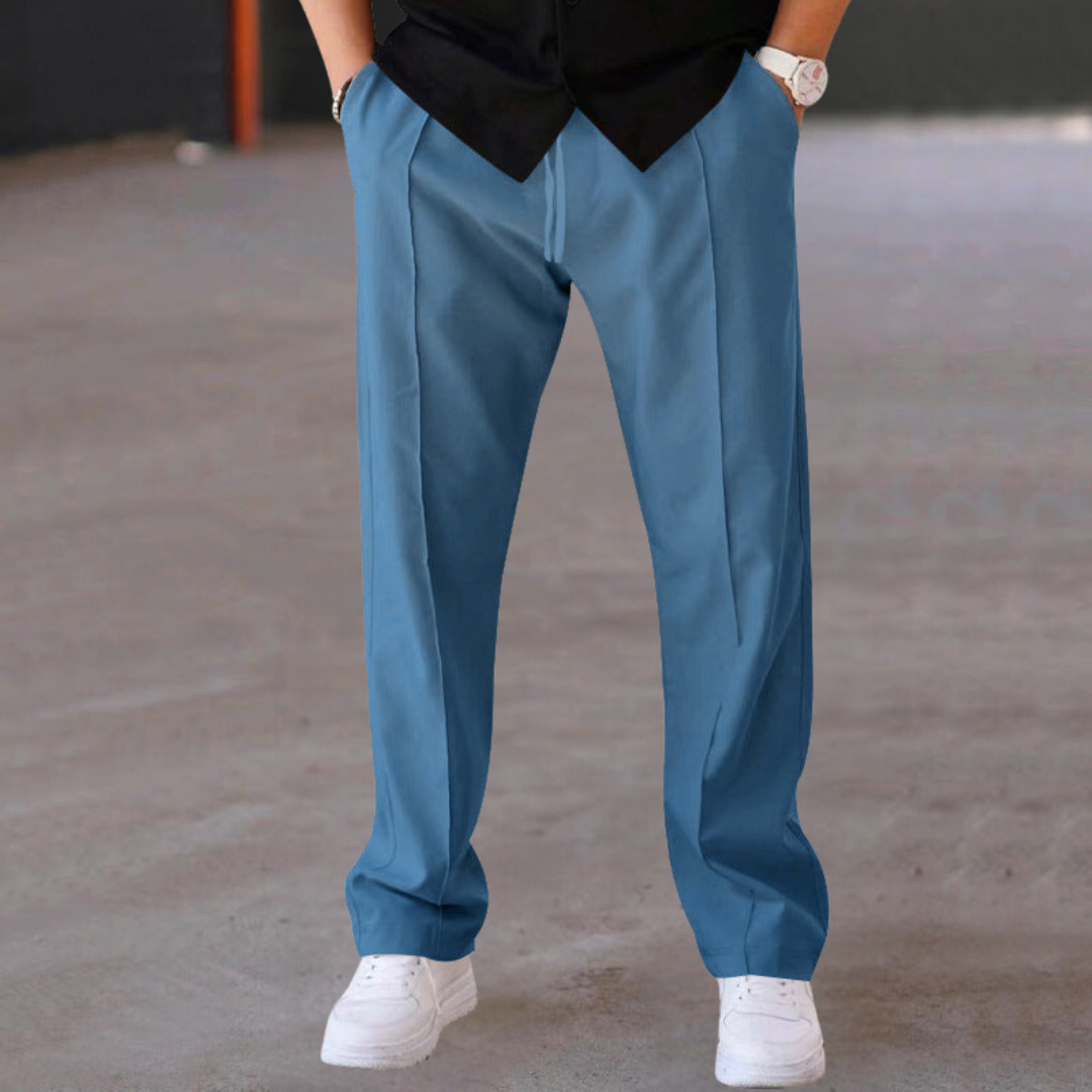Men's lightweight casual pants relaxed wide-leg fit airy flowing silhouette refined everyday comfort style
