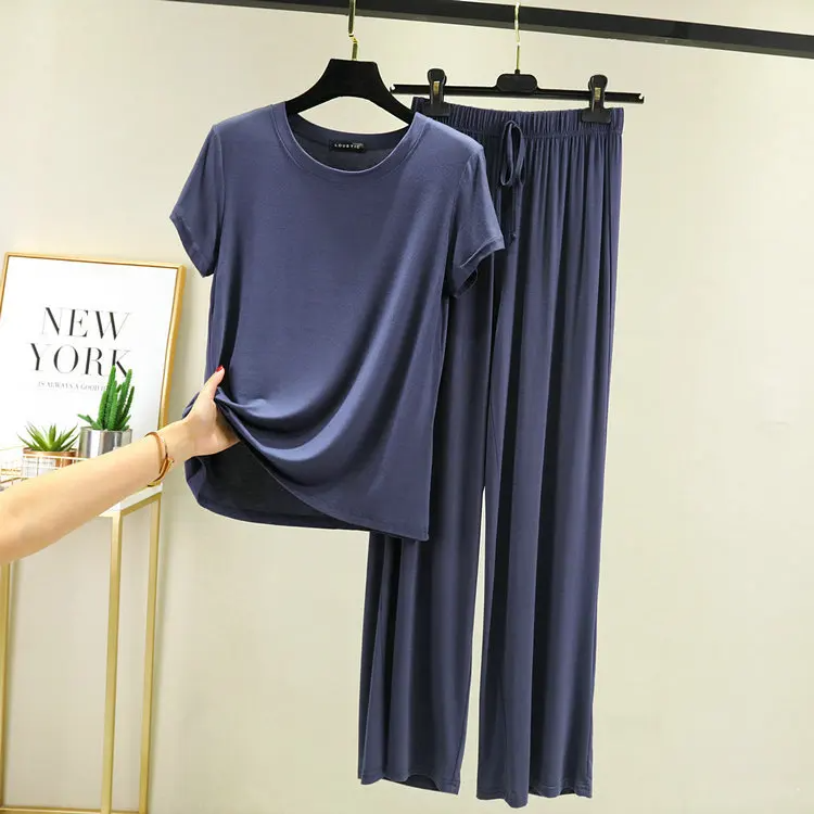 Women's lounge set soft breathable fabric relaxed draped silhouette adjustable waistband casual chic