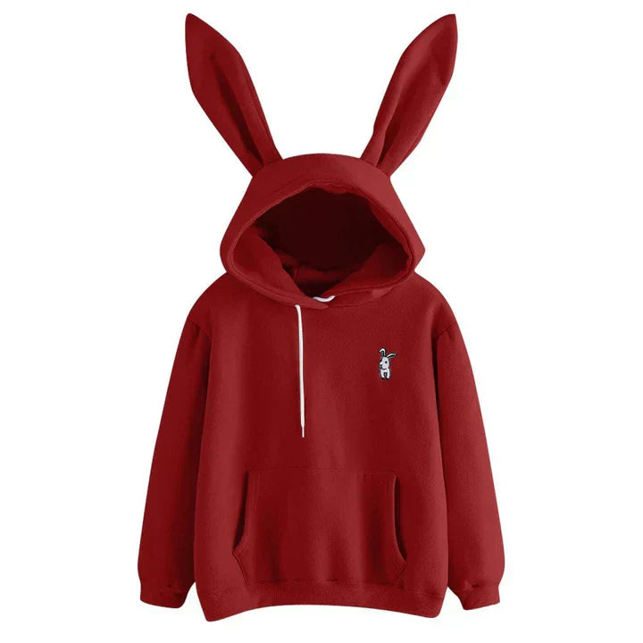 Women's cozy hoodie sweatshirt with whimsical bunny ear hood detail for playful casual style