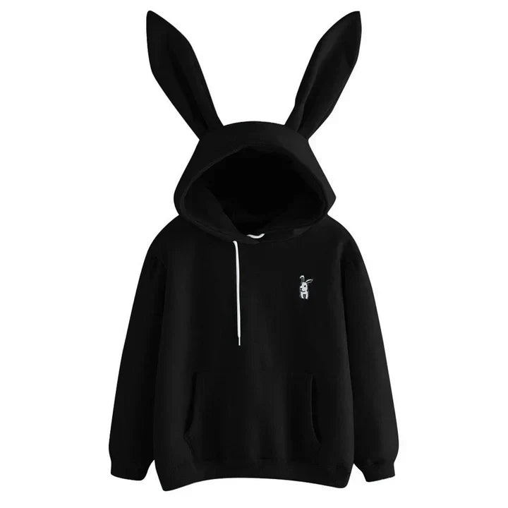 Women's cozy hoodie sweatshirt with playful bunny ear hood detail for casual trendy comfort