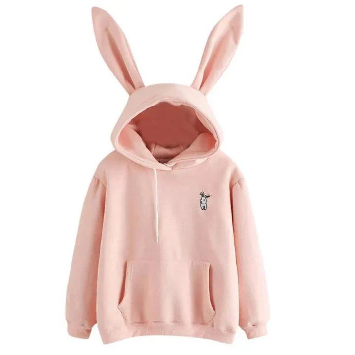 Women's cozy hoodie sweatshirt with playful bunny ear hood detail for casual trendy comfort