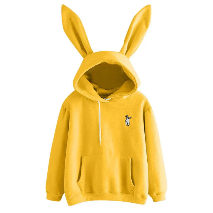 Women's cozy hoodie sweatshirt with playful bunny ear hood detail for casual trendy comfort