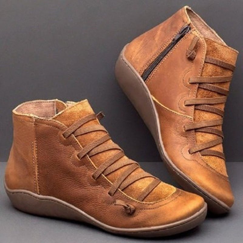 Women's black PU leather ankle boots narrow fit lace-up zipper chic versatile style