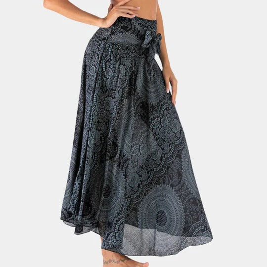 Bohemian maxi skirt women flowy full-length relaxed fit elastic waistband minimalist silhouette