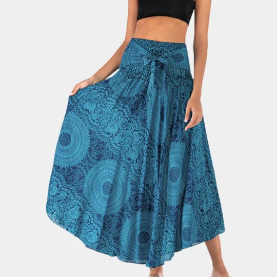 Bohemian maxi skirt women flowy full-length relaxed fit elastic waistband minimalist silhouette