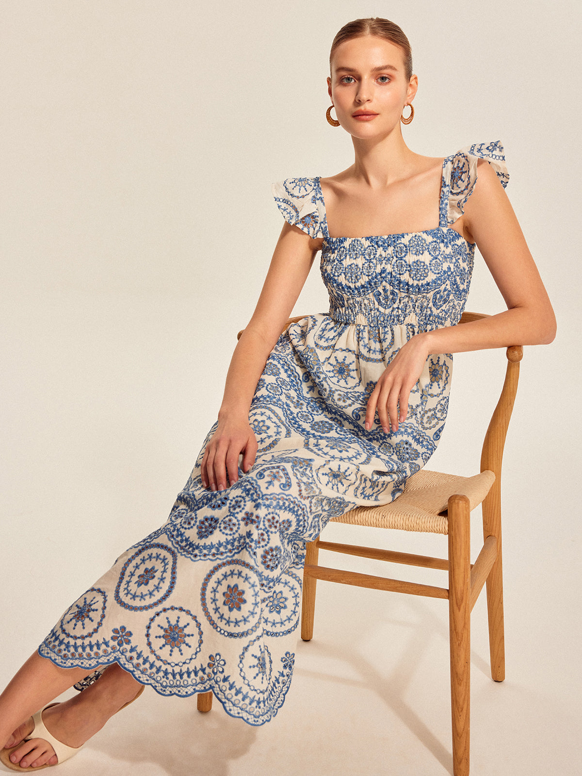 Urbann-Vibe Boho Floral Back Cutout Maxi Dress 100 Percent Cotton Brea