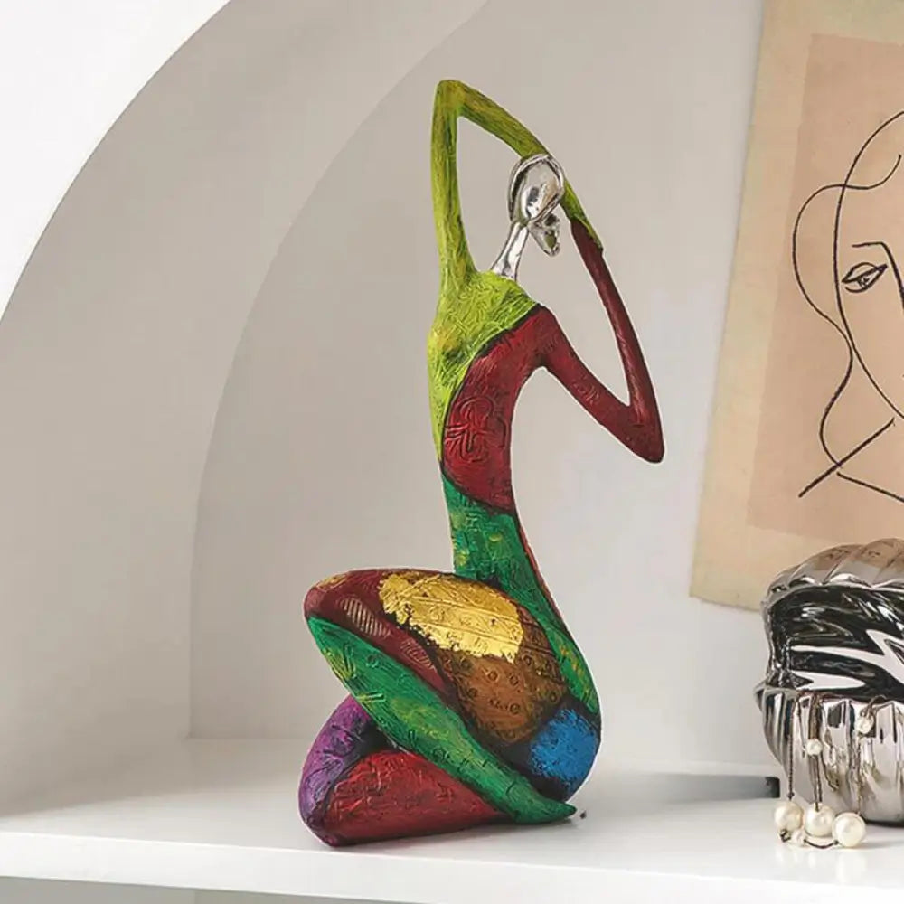 Abstract resin sculpture bold metallic heads textured multicolor body modern bohemian home decor art