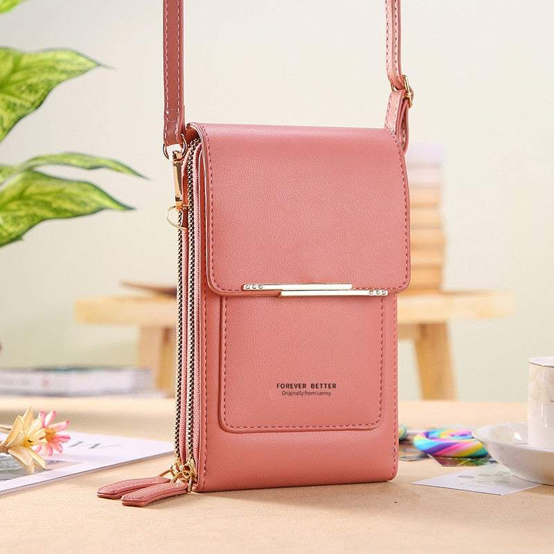 Ella premium black crossbody shoulder bag with touch-sensitive smartphone panel for busy professionals
