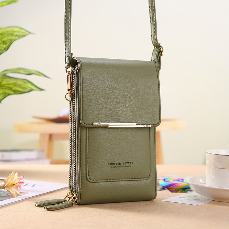 Ella premium black crossbody shoulder bag with touch-sensitive back panel for smartphone control