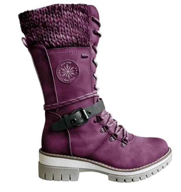 Women's Sara lace-up winter boots with ribbed knit cuff collar and lug sole grip