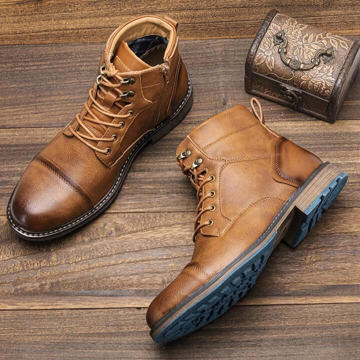 Bordeaux heritage leather boots side zipper lace-up cushioned insole non-slip outsole unisex