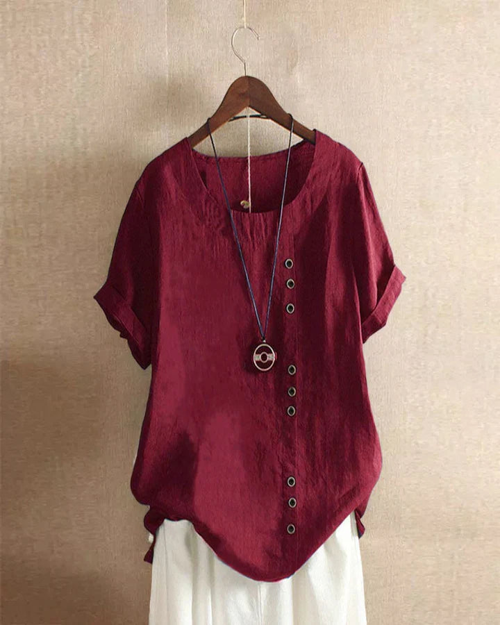 Women's solid Kelly blouse round neck short sleeve versatile office casual essential top
